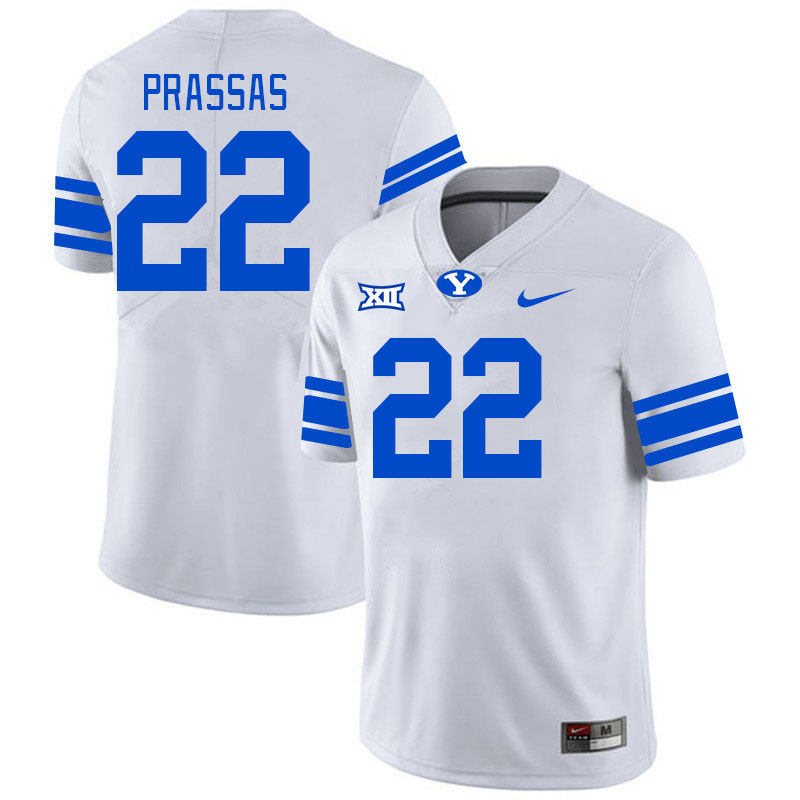 Men #22 Tommy Prassas BYU Cougars College Football Jerseys Stitched Sale-White